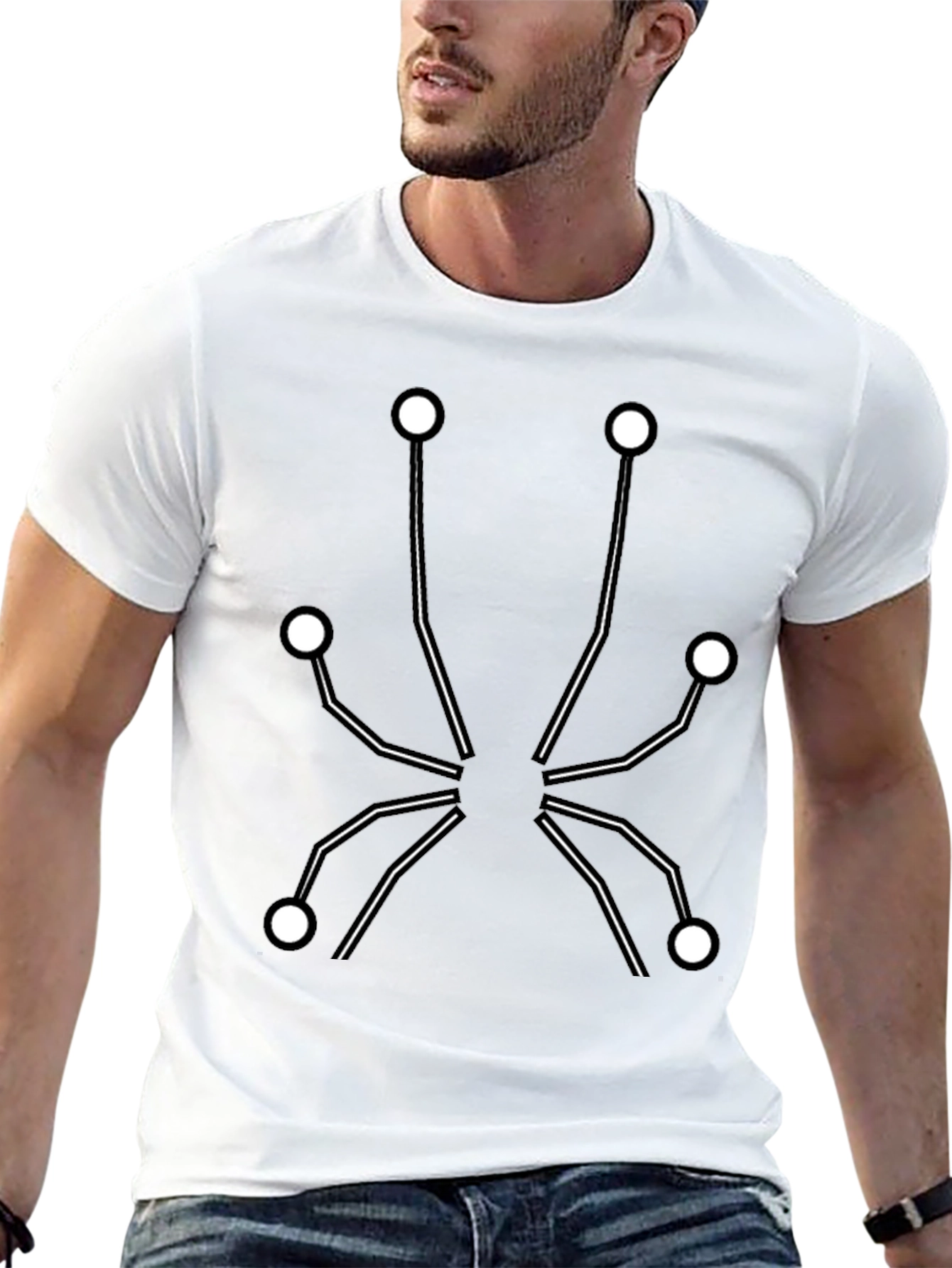 Geometric Dot & Line Design Black T-Shirt