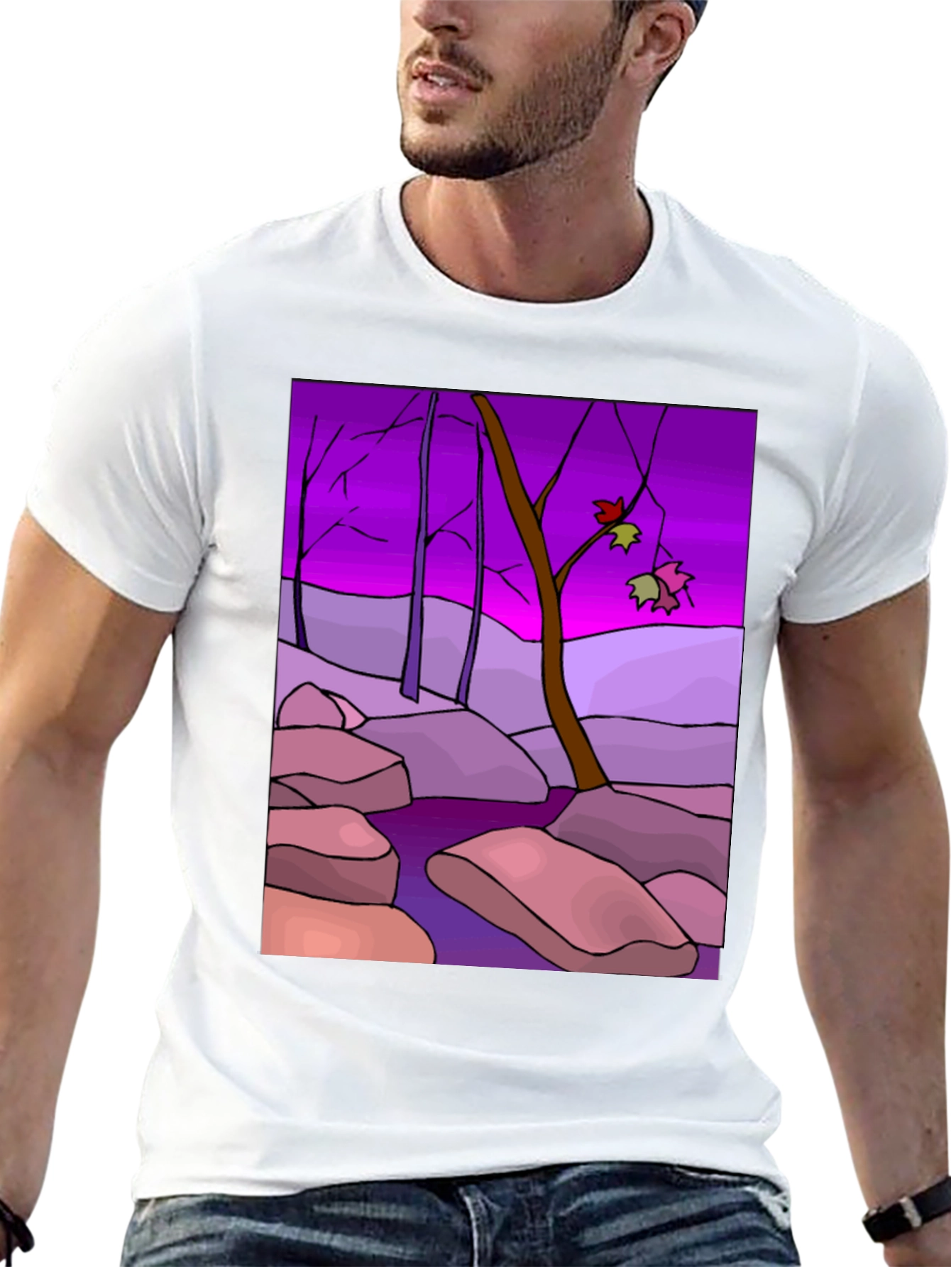 Artistic Landscape Print Black T-Shirt