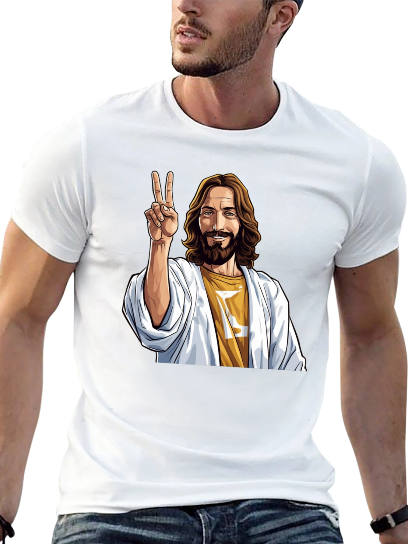 Peace Jesus Graphic Tee - Black Cotton Blend