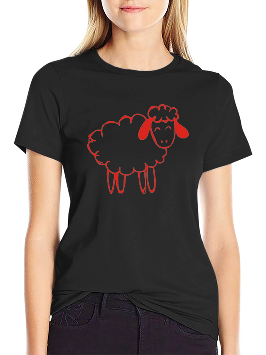 Black T-Shirt with Red Sheep Graphic