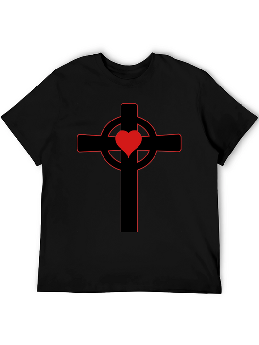Black T-Shirt with Red Heart Celtic Cross