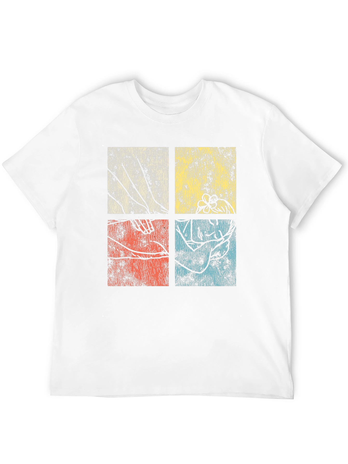 Retro Botanical Graphic Tee - Unique Four Panel Design