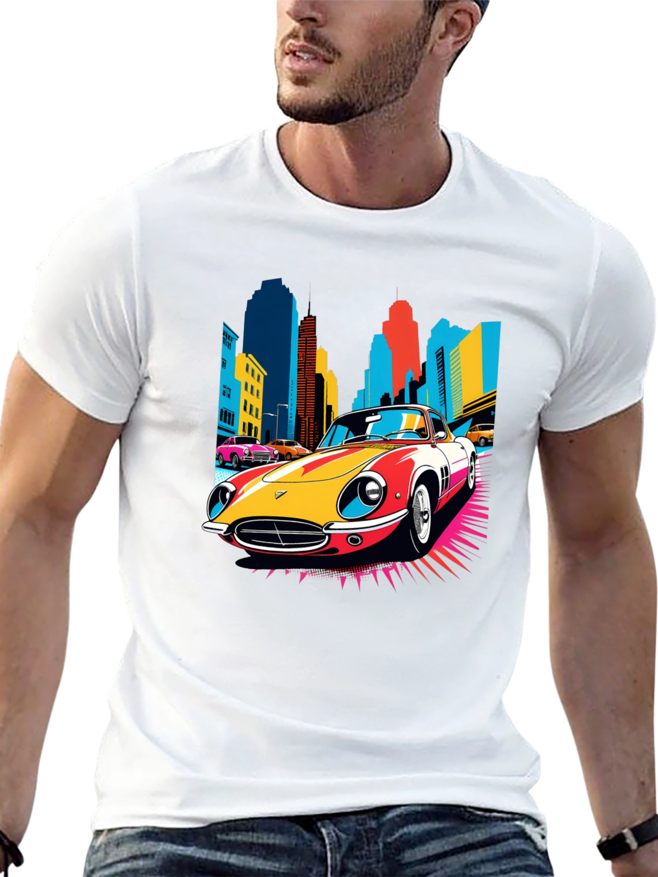 Retro Car T-Shirt - Cityscape Graphic Tee
