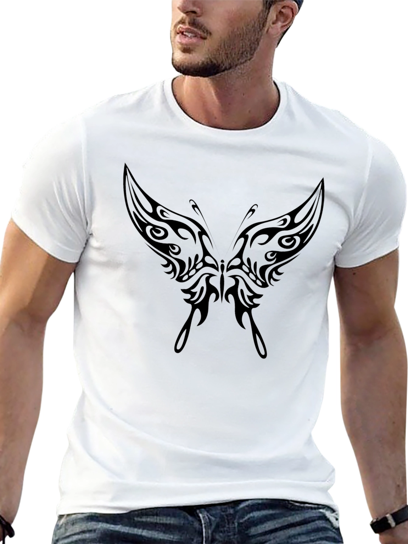 Tribal Butterfly Graphic Black T-Shirt