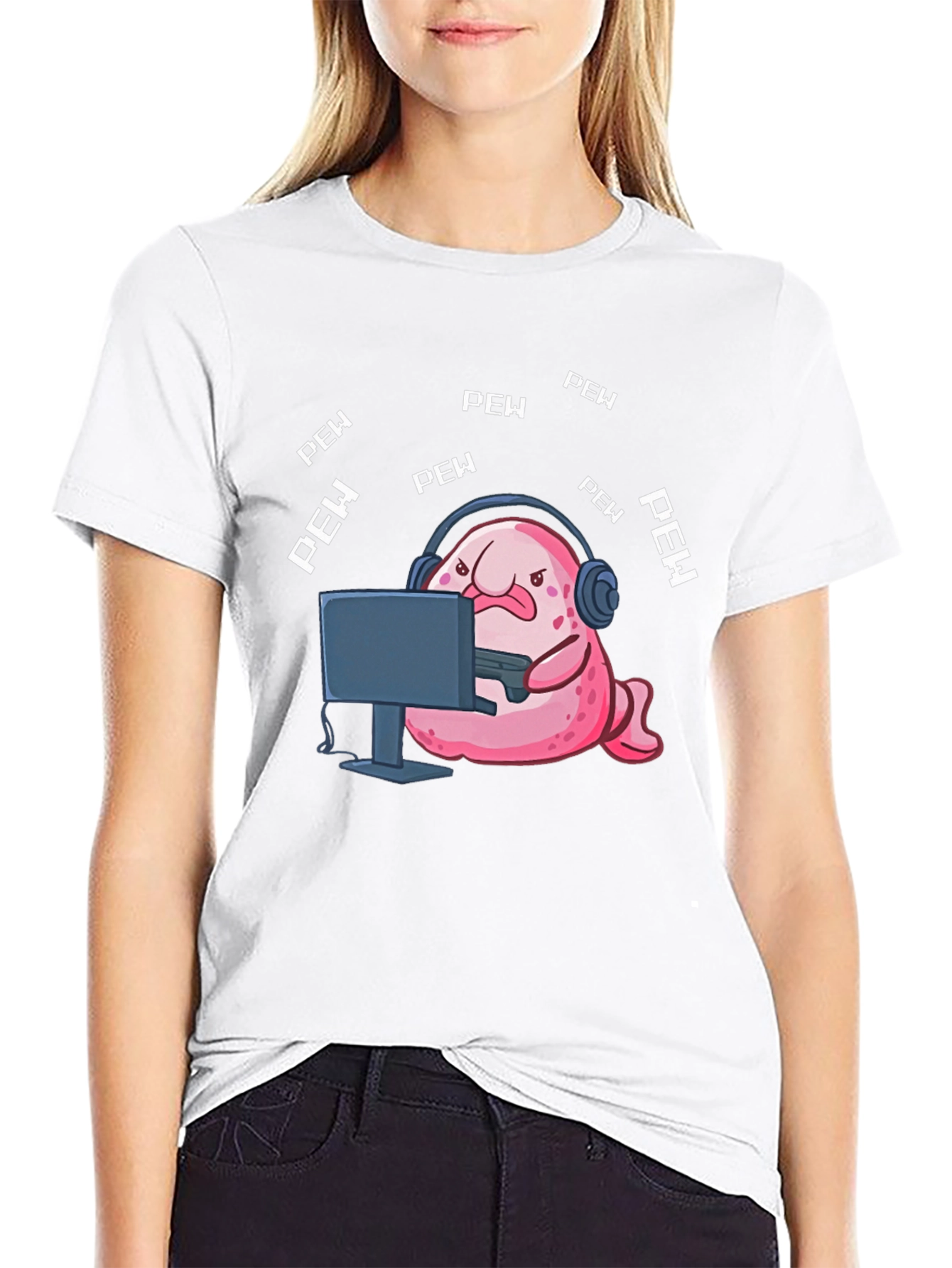 Gamer Blobfish T-Shirt - Pew Pew Funny Tee