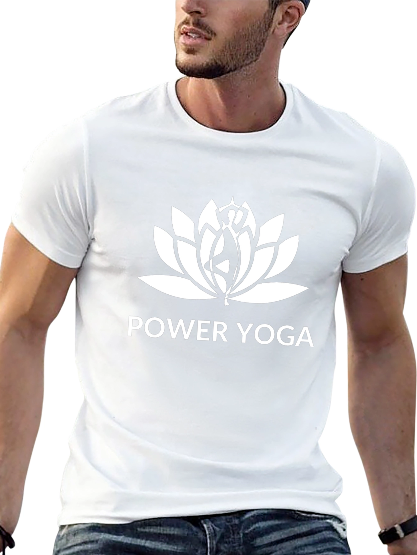Power Yoga Lotus Design Black T-Shirt