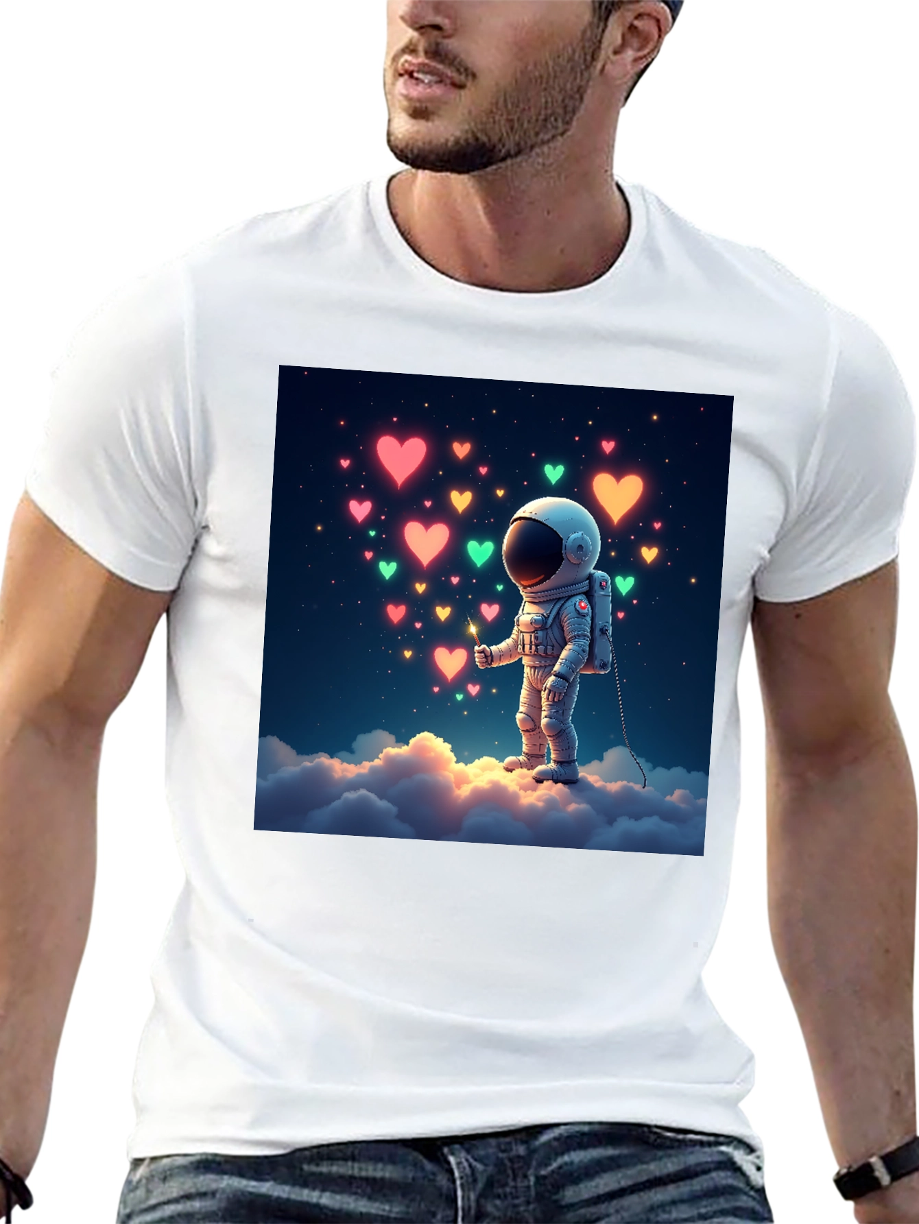 Astronaut Heart Cloud Graphic T-Shirt - Black