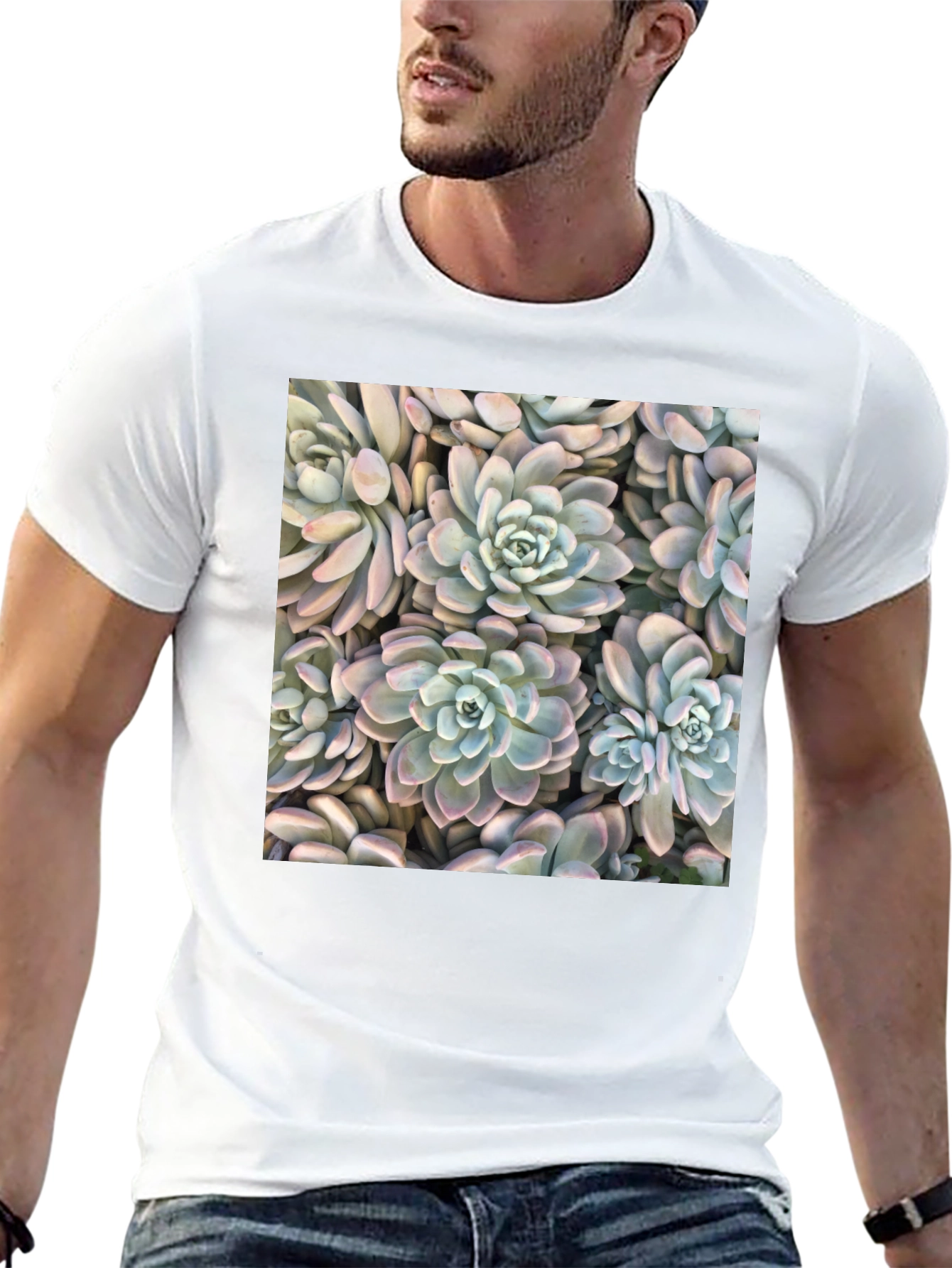 Succulent Print Black T-Shirt