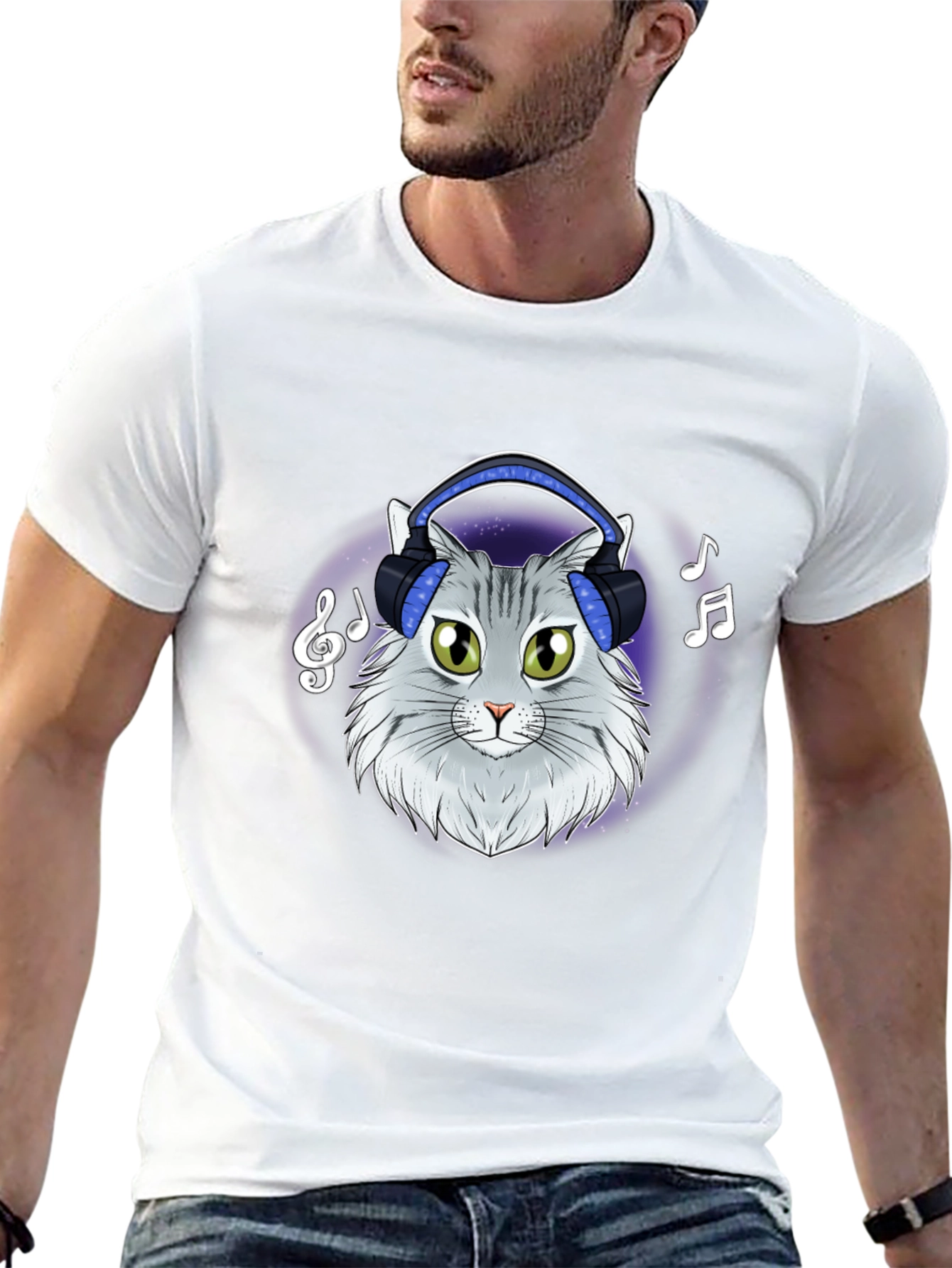 Cat DJ T-Shirt - Cool Feline Headphones Music Tee