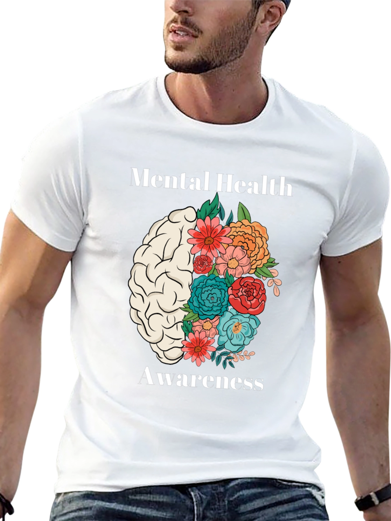 Mental Health Awareness Floral Brain T-Shirt