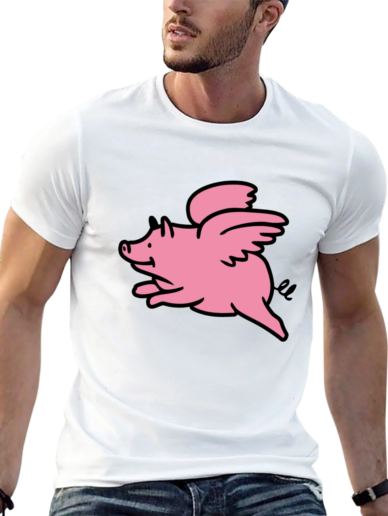 Flying Pig Graphic Tee - Black Cotton T-Shirt