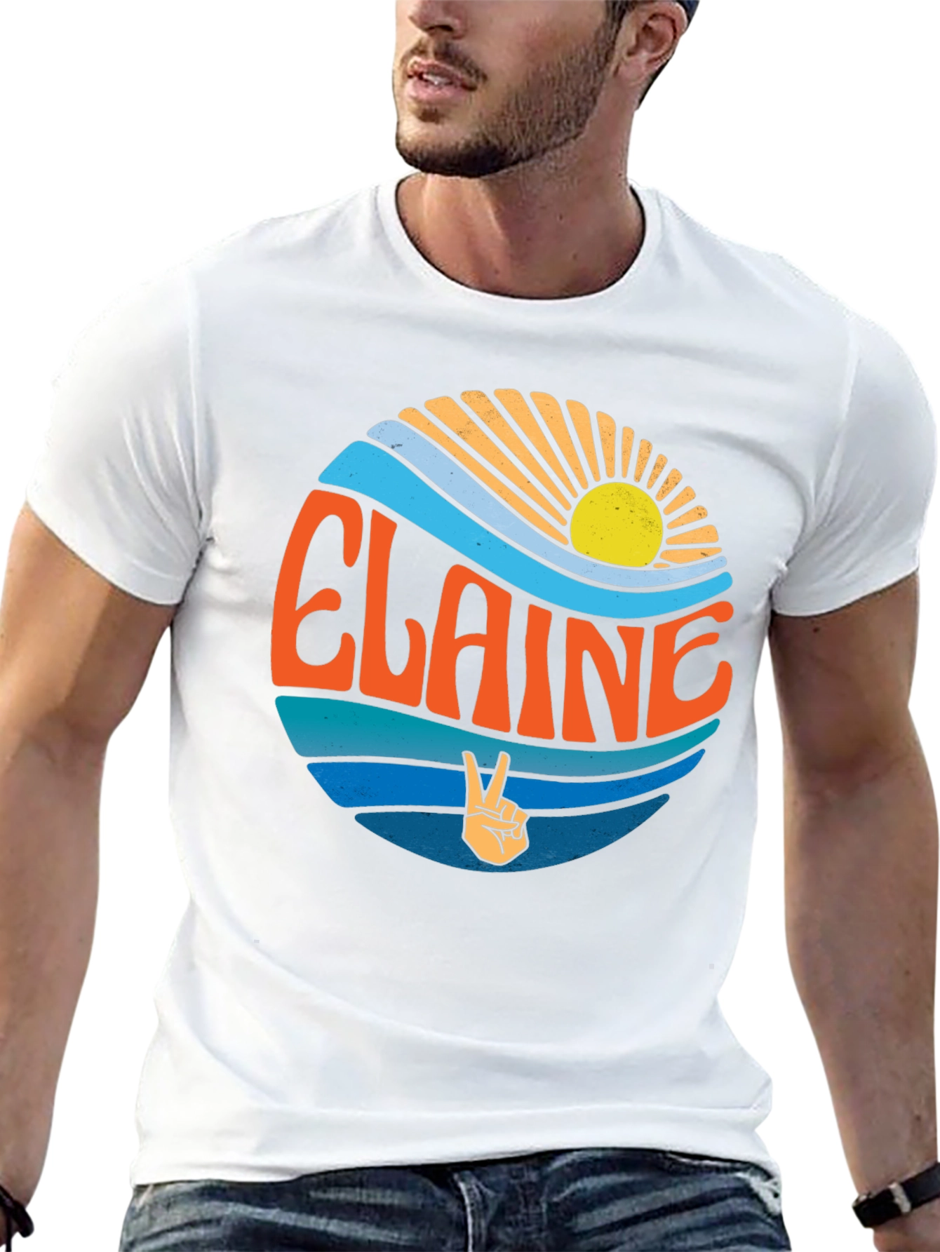 Elaine Retro T-Shirt - Peace Sign & Sunset Design