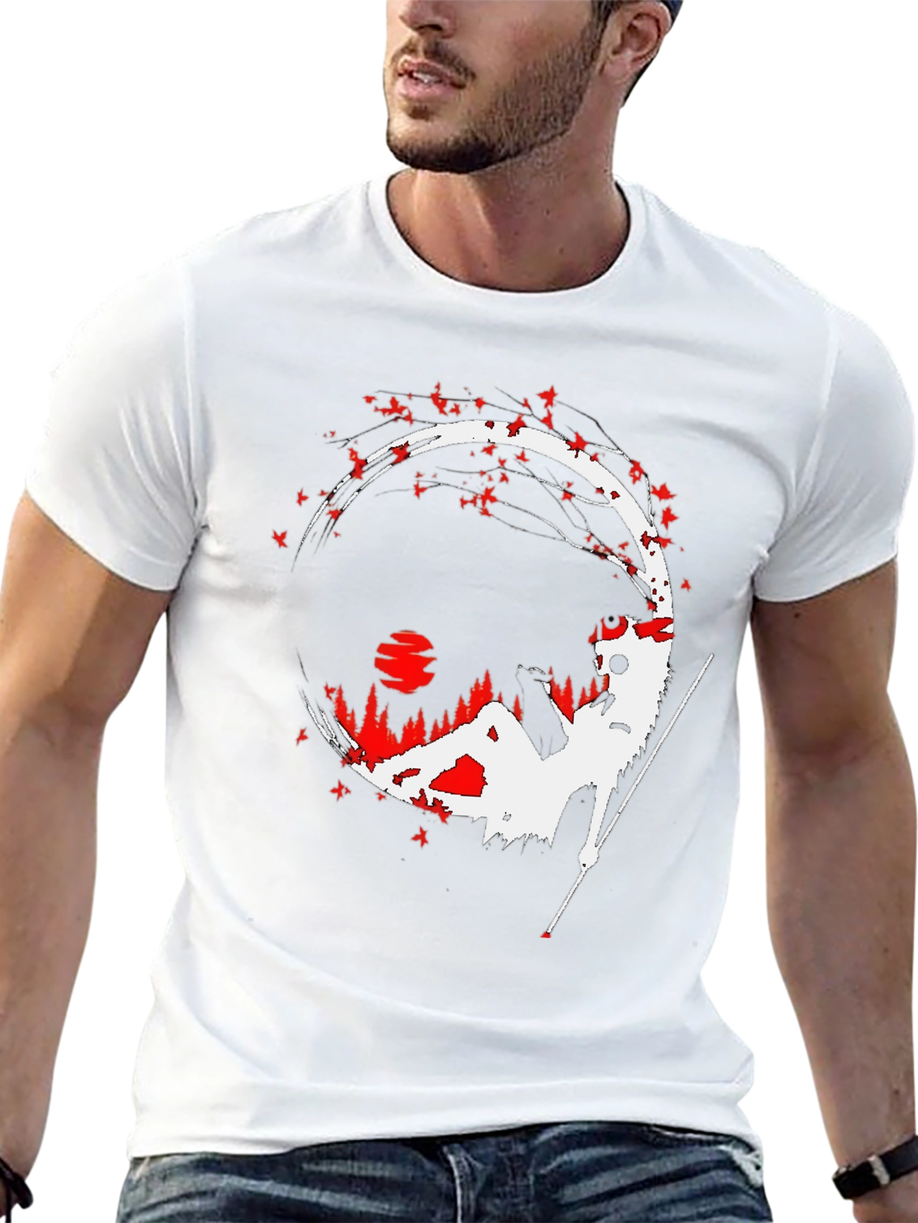 Samurai Silhouette Graphic Tee - Mens Black T-Shirt