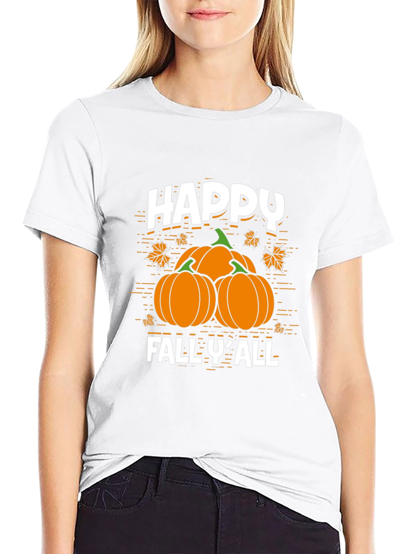 Happy Fall YAll Pumpkin Graphic Tee - Black