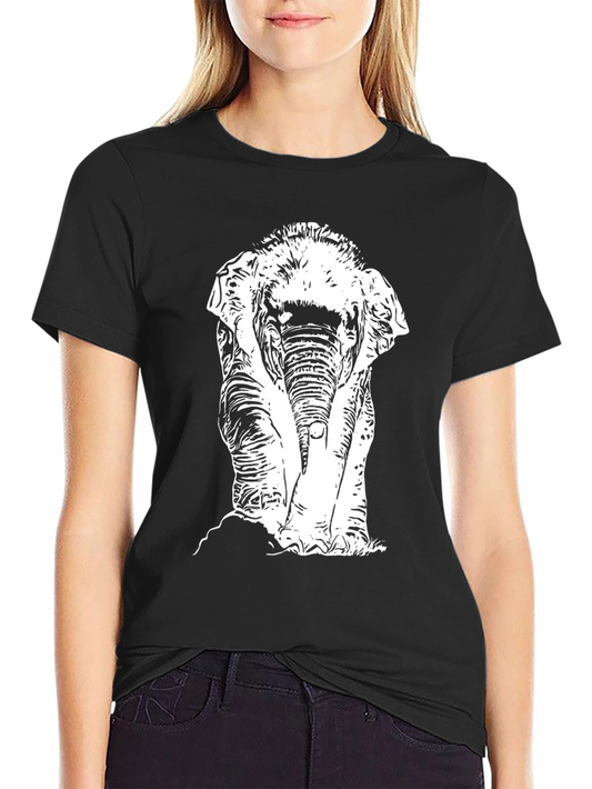 Black T-Shirt with White Elephant Print