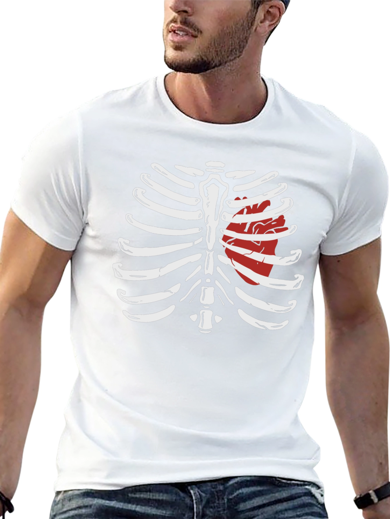 Skeleton Rib Cage Heart Graphic Tee
