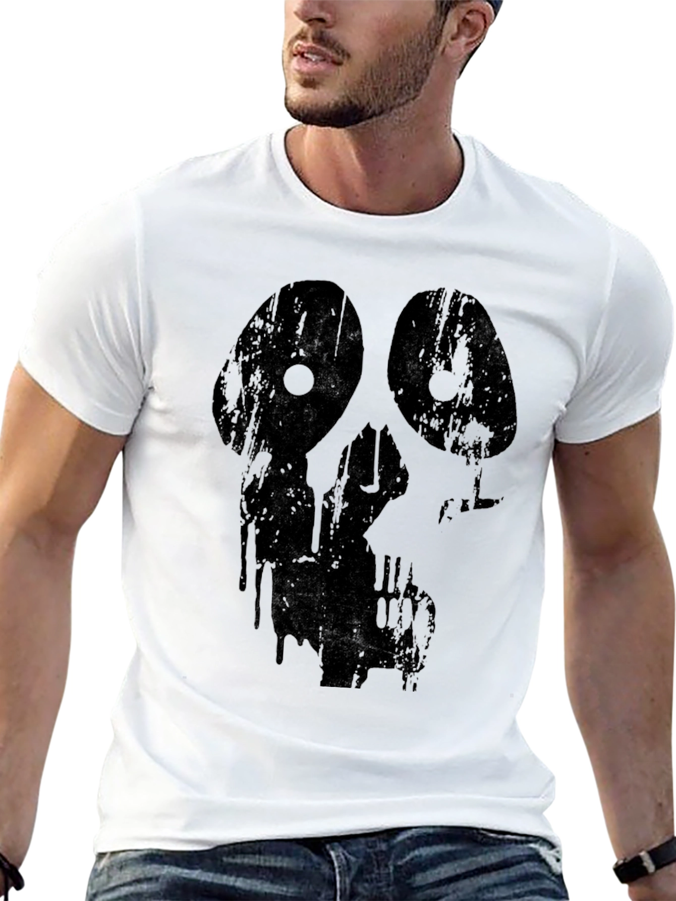 Grim Grunge Skull Graphic Black T-Shirt