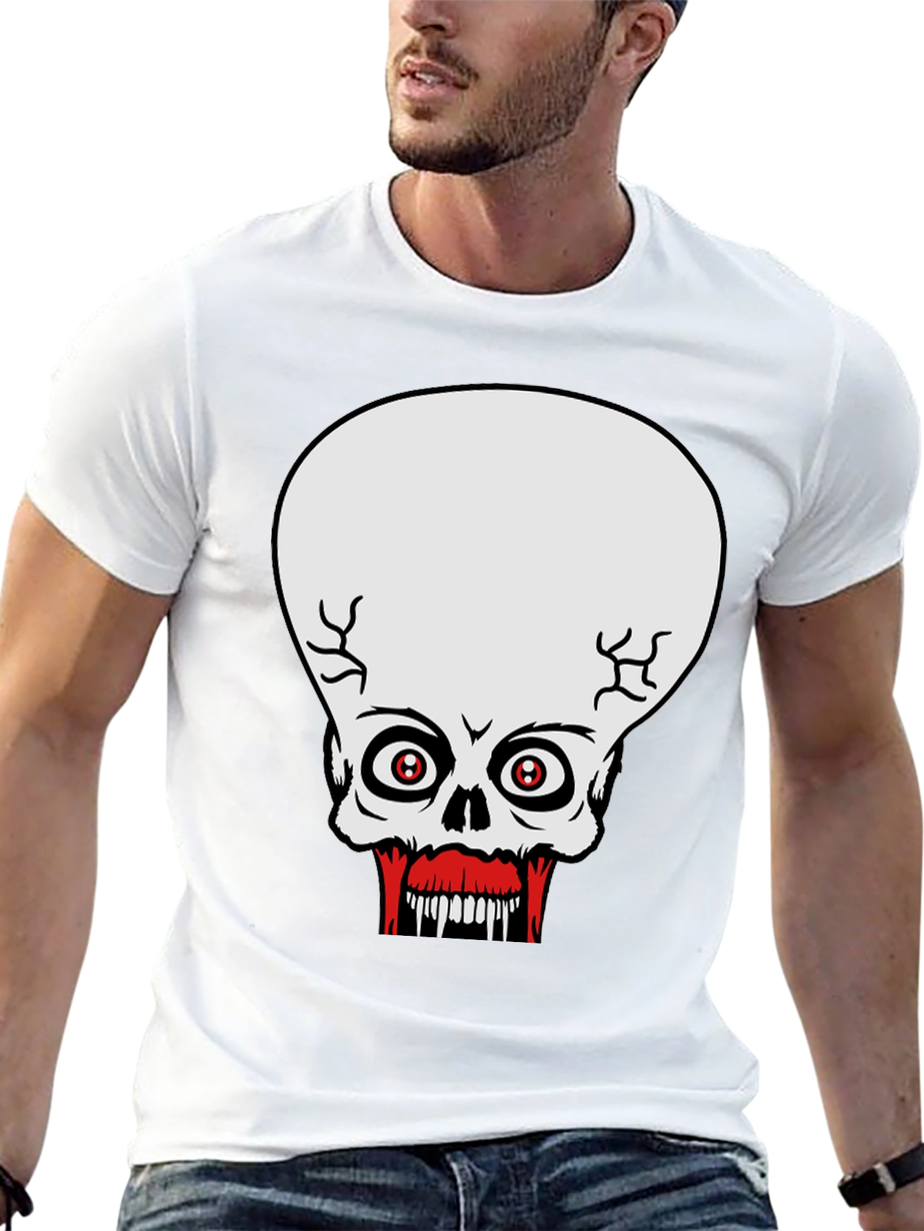 Creepy Skull Graphic Print Black T-Shirt