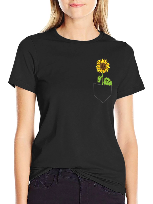 Sunflower Pocket Tee - Black Cotton Casual Wear