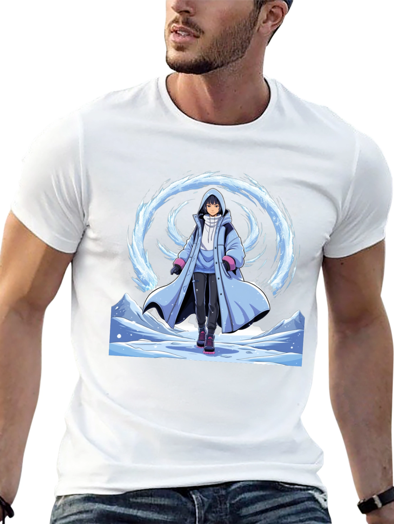 Anime Ice Wizard Black T-Shirt