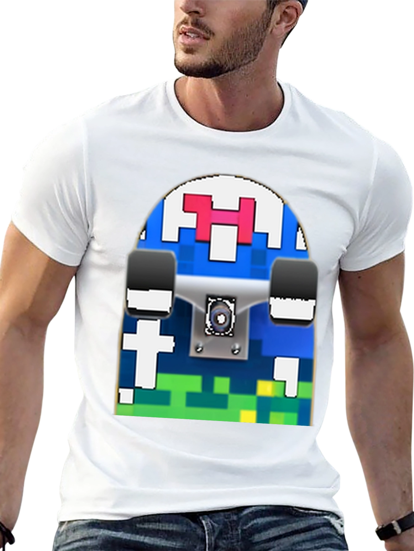 Pixel Skateboard Graphic T-Shirt