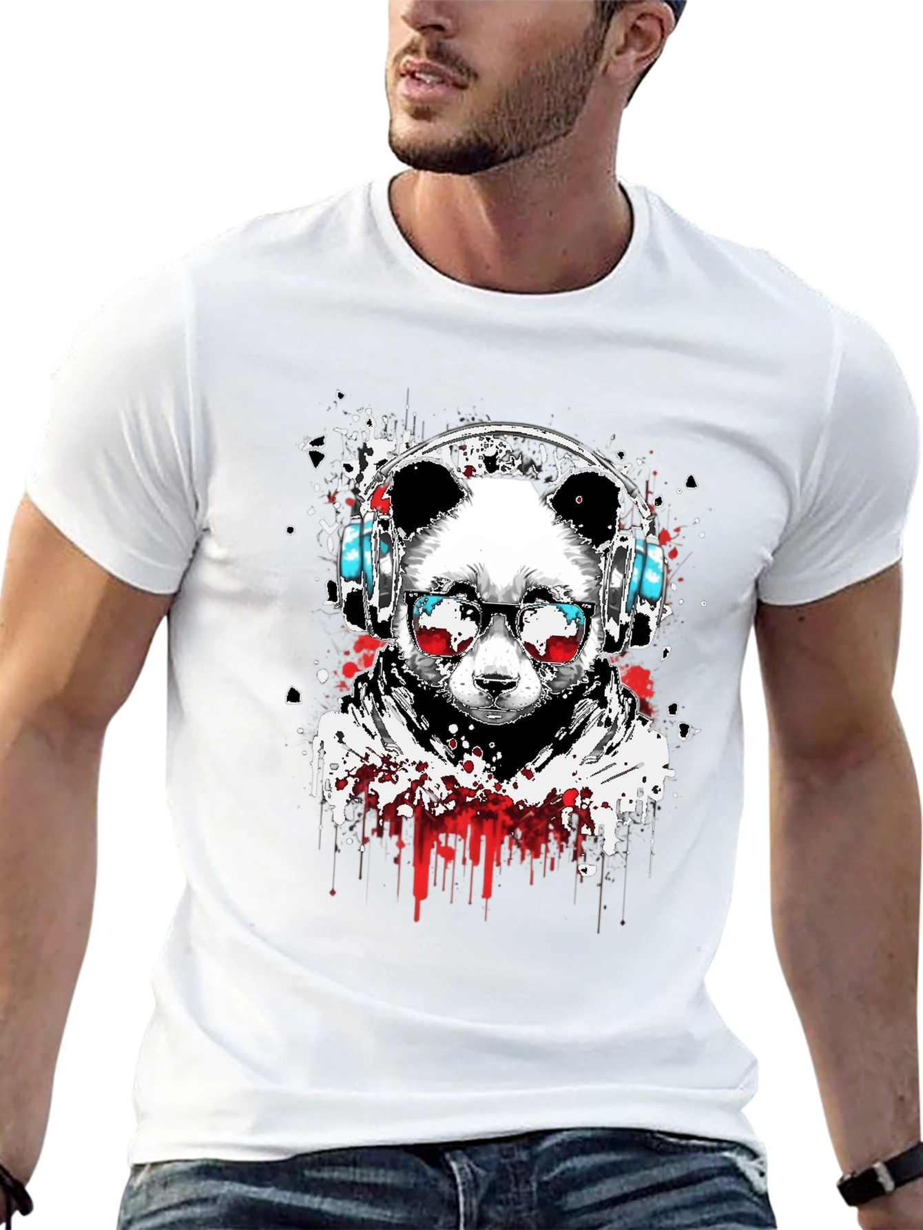 Cool Panda DJ Graphic T-Shirt - Black