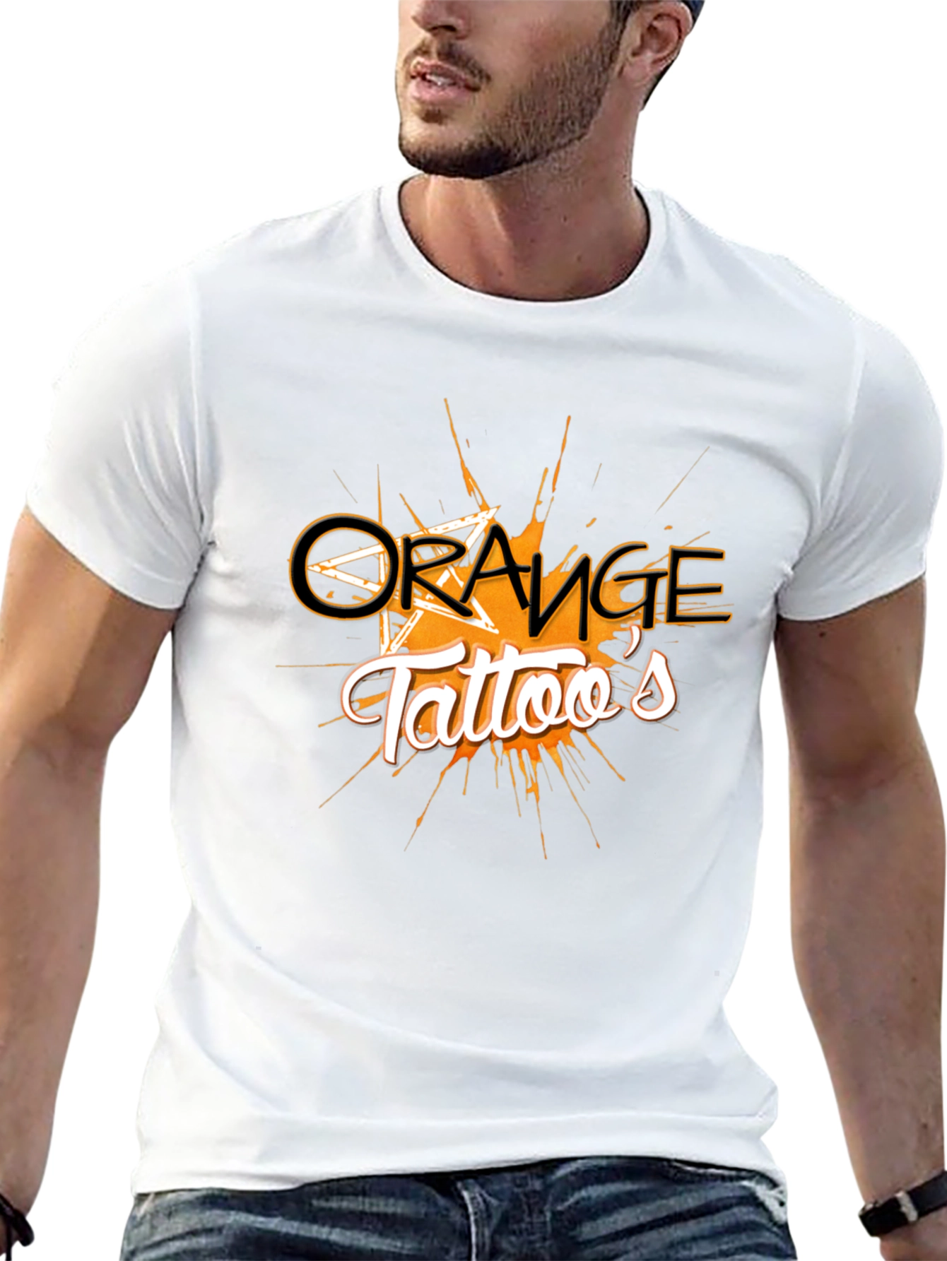 Orange Tattoos Graphic Black Tee