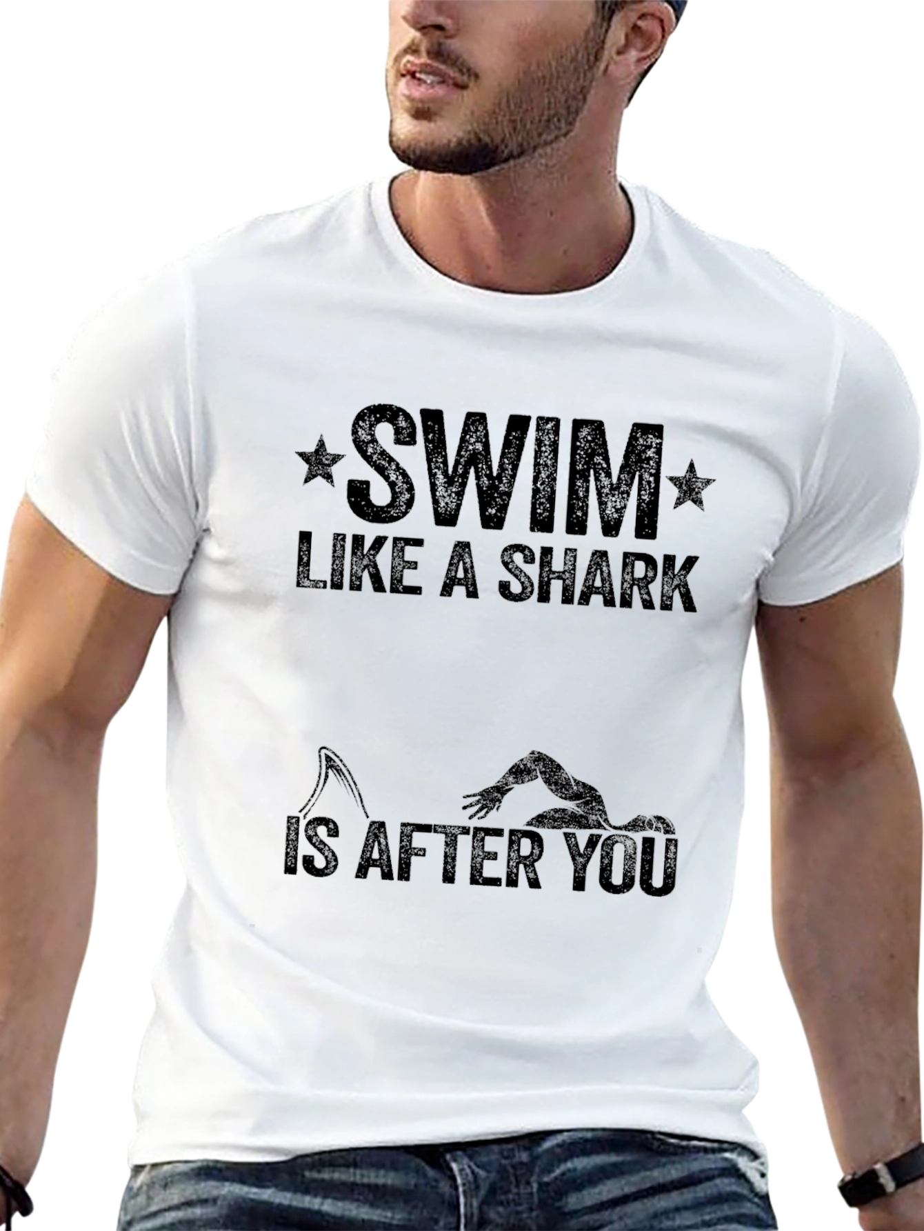 Swim Like a Shark Black Graphic T-Shirt