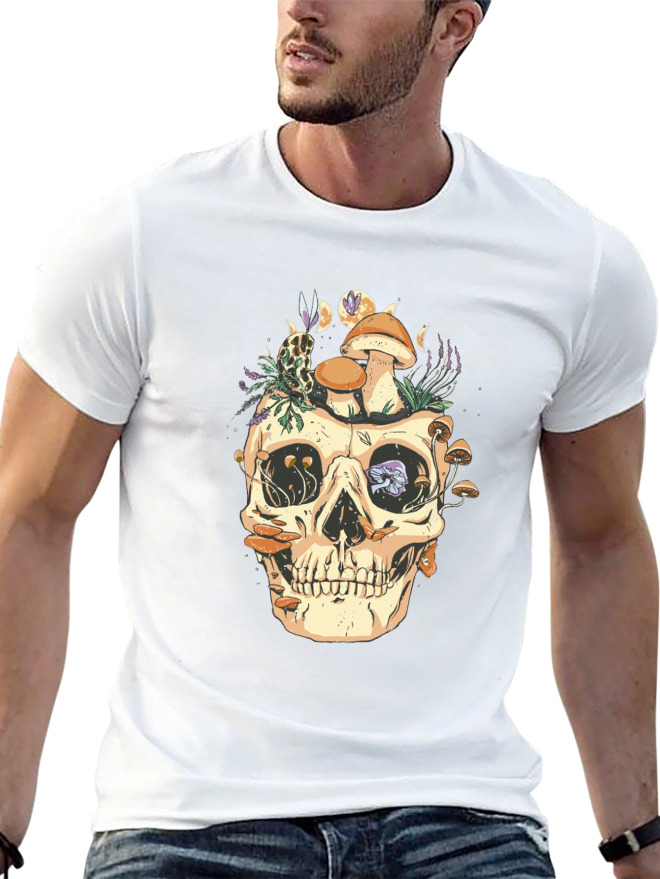 Skull & Mushroom Graphic Tee - Dark Style