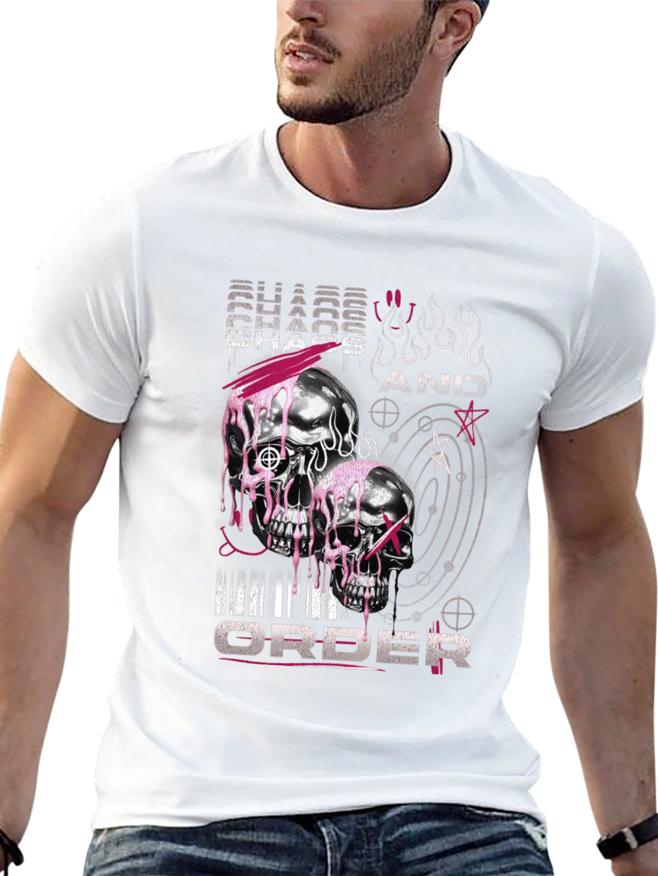 Chaos and Order Graphic T-Shirt - Skull Design
