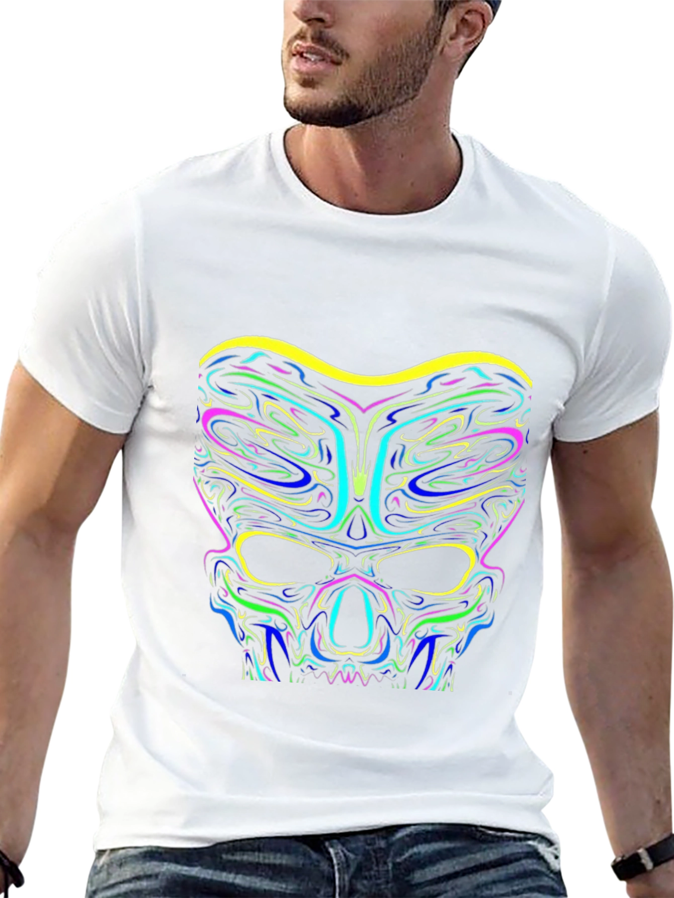 Neon Skull Graphic Black T-Shirt