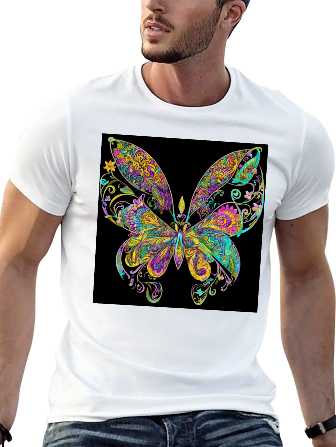 Psychedelic Butterfly Graphic Black T-Shirt