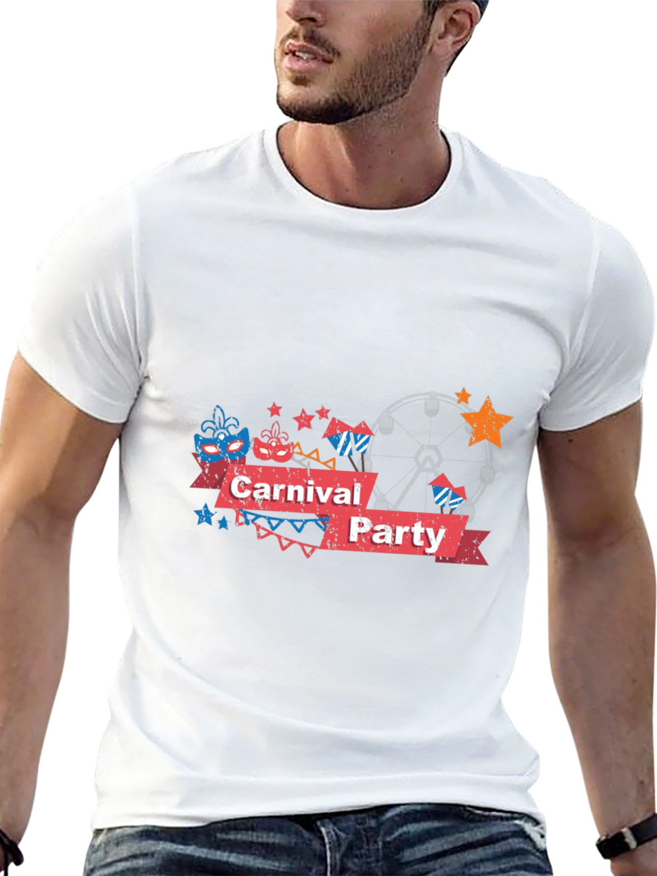 Carnival Party Graphic Tee - Black Cotton T-Shirt