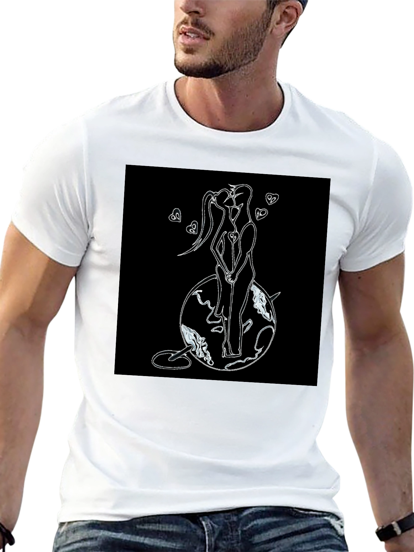 Romantic Couple Graphic T-Shirt - Black