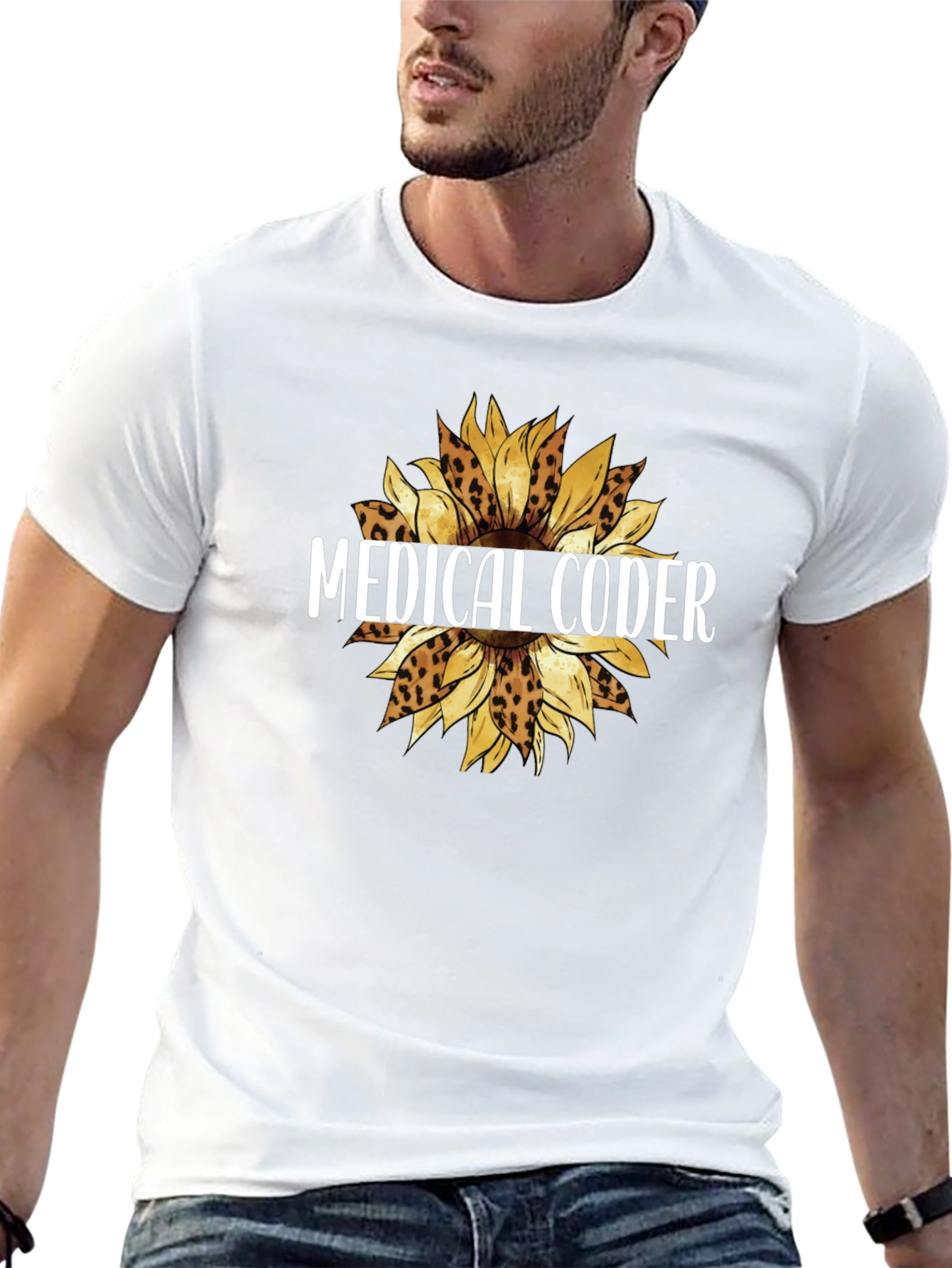 Medical Coder Leopard Sunflower Graphic T-Shirt