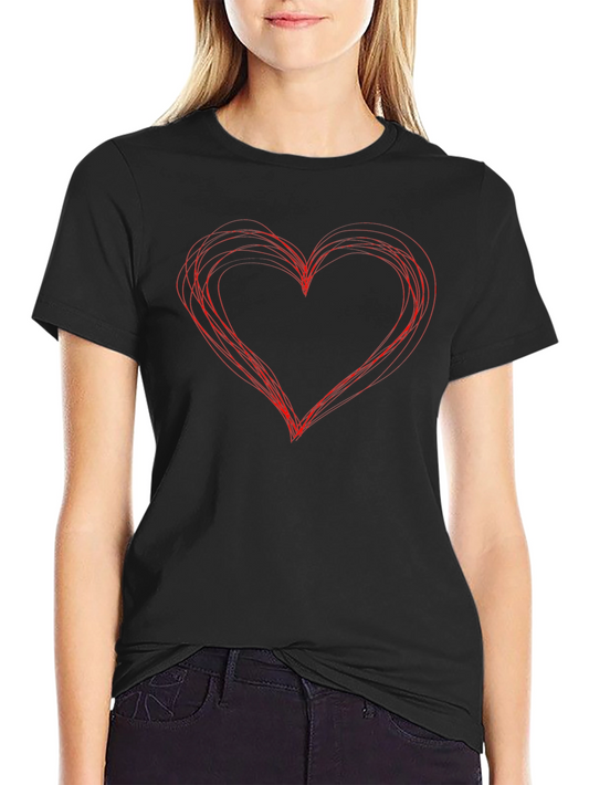 Black T-Shirt with Scribbled Heart Design