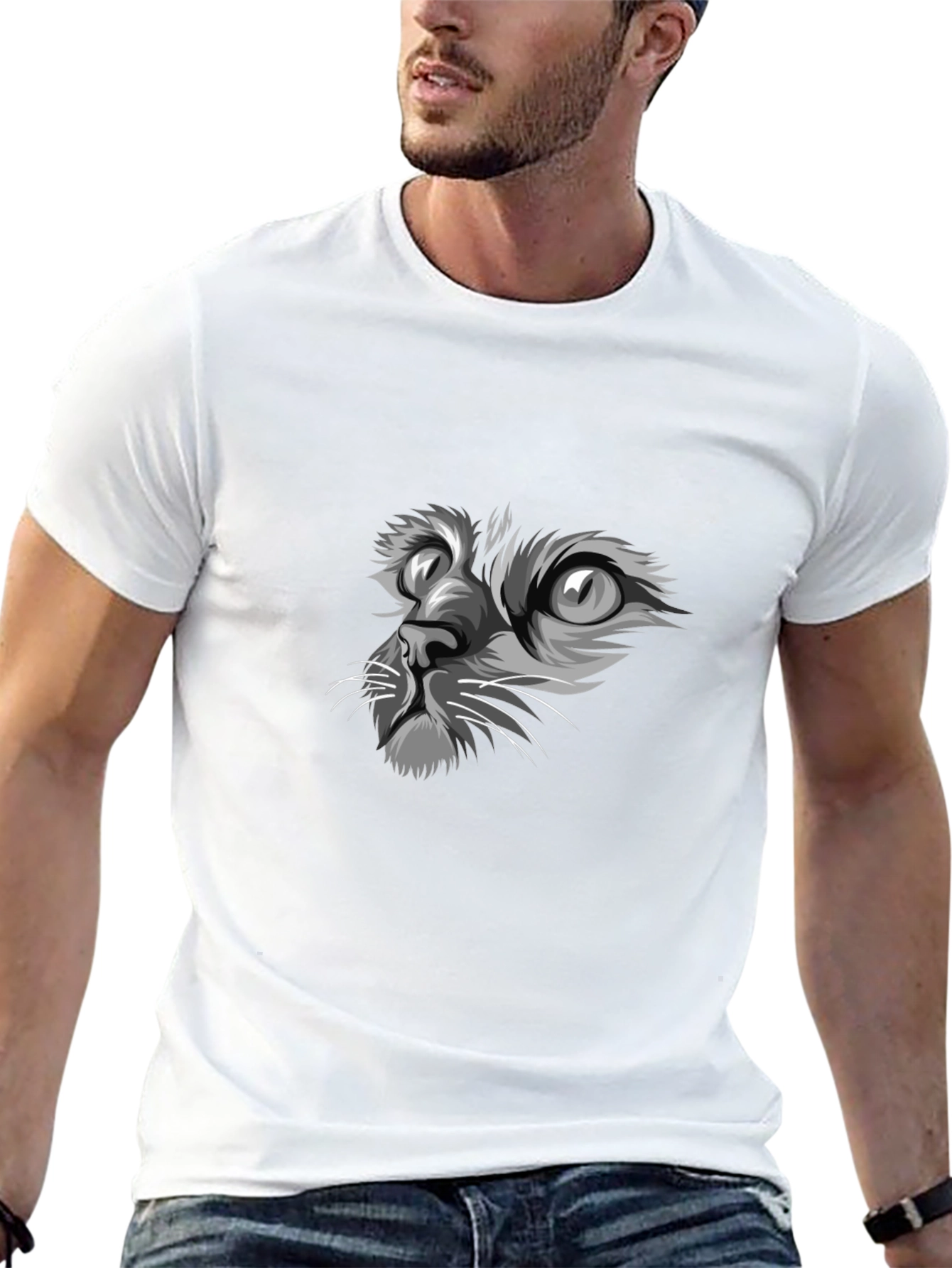 Cat Face Graphic Print Black T-Shirt