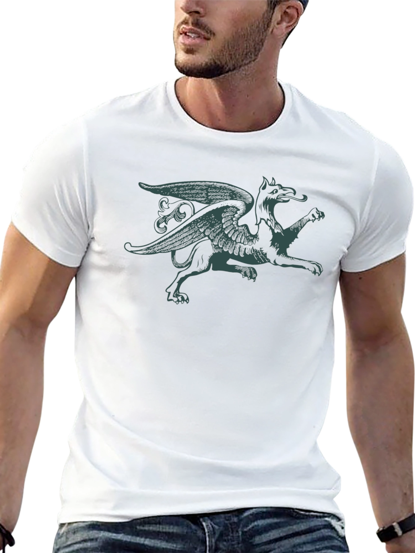 Griffin Graphic Print Tee - Black Cotton Blend T-Shirt