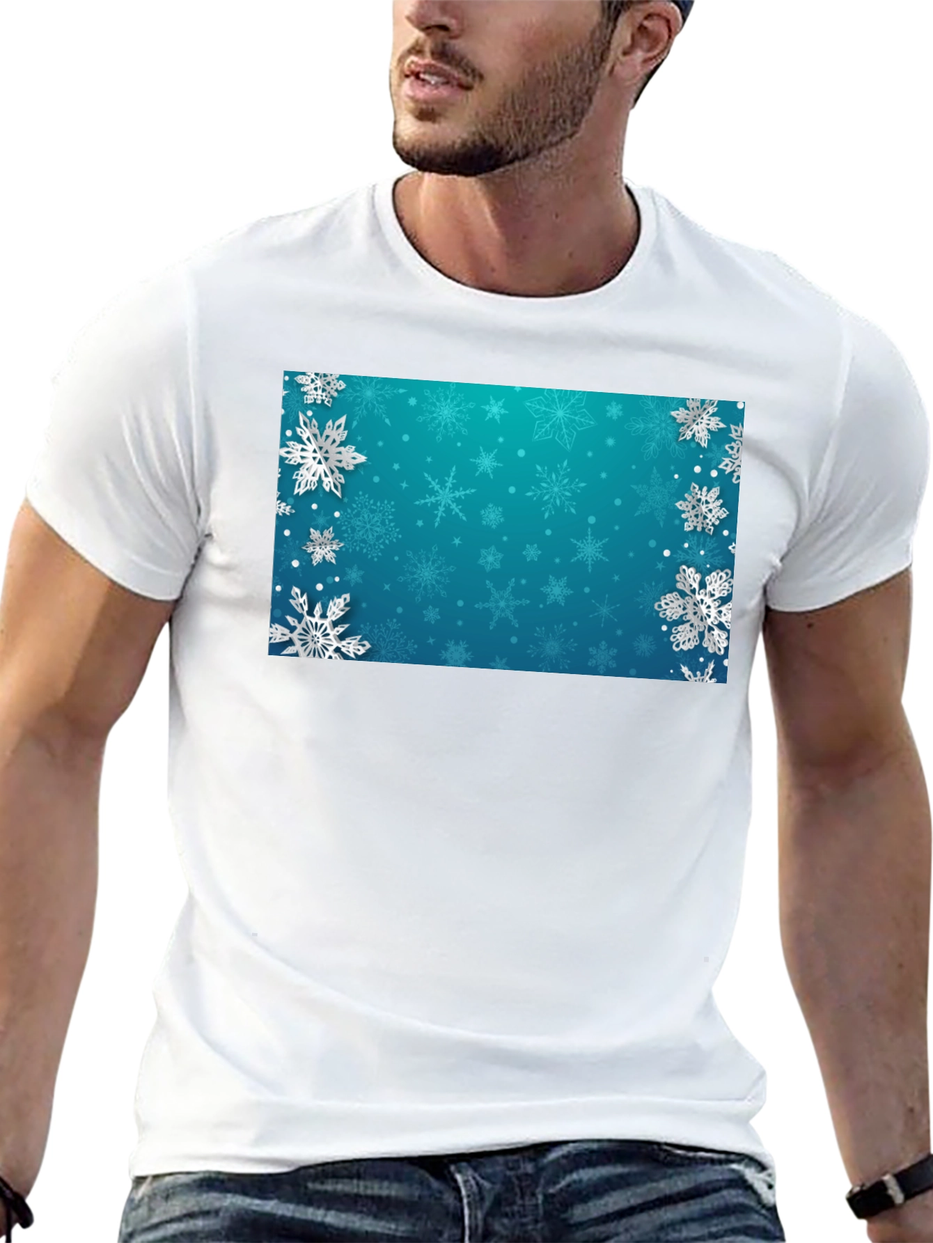 Winter Snowflake Graphic Tee - Black Cotton Blend