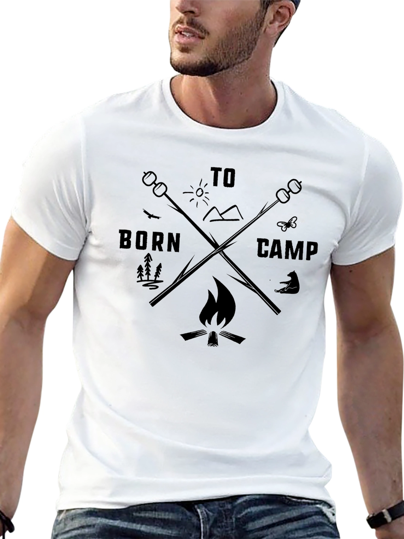 Born to Camp Black Graphic T-Shirt