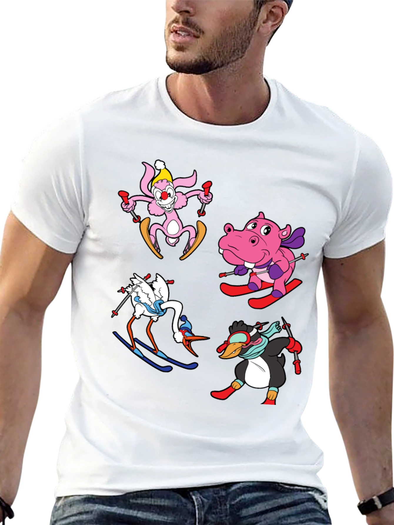 Skiing Animal Cartoon T-Shirt