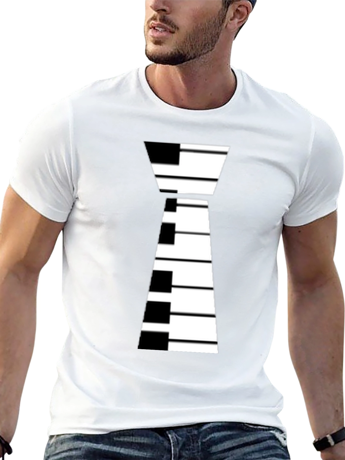 Piano Keys Tie Graphic Black T-Shirt