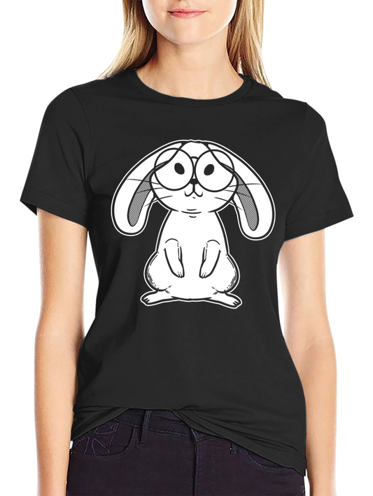 Bunny With Glasses Graphic Tee - Black