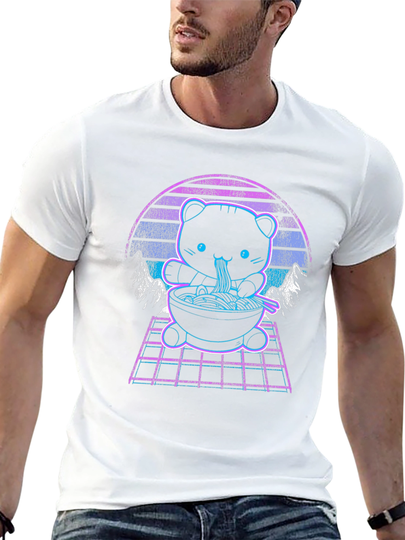 Neon Ramen Bear Graphic T-Shirt