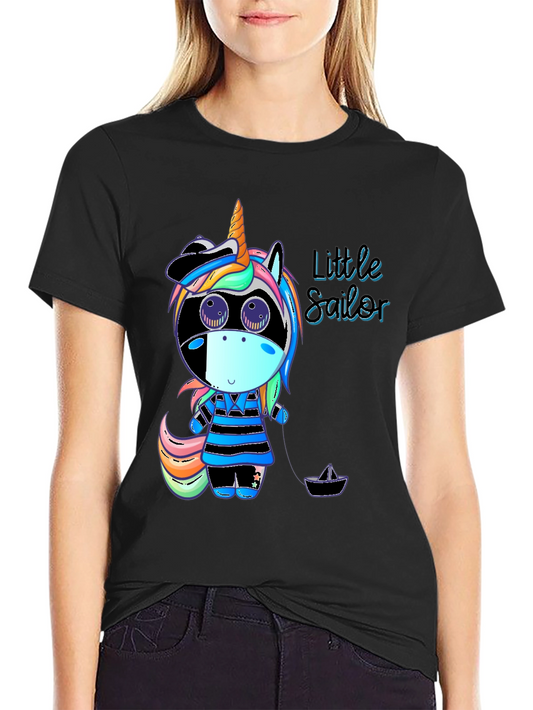 Unicorn Sailor Graphic Tee - Cute & Stylish Black T-Shirt