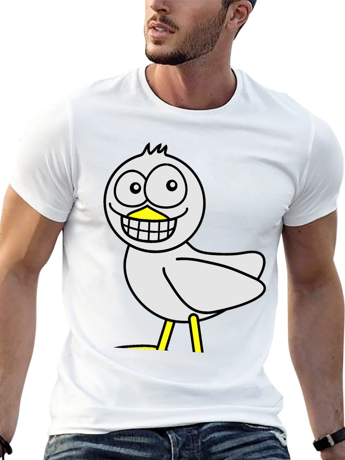 Funny Cartoon Bird Graphic Black T-Shirt