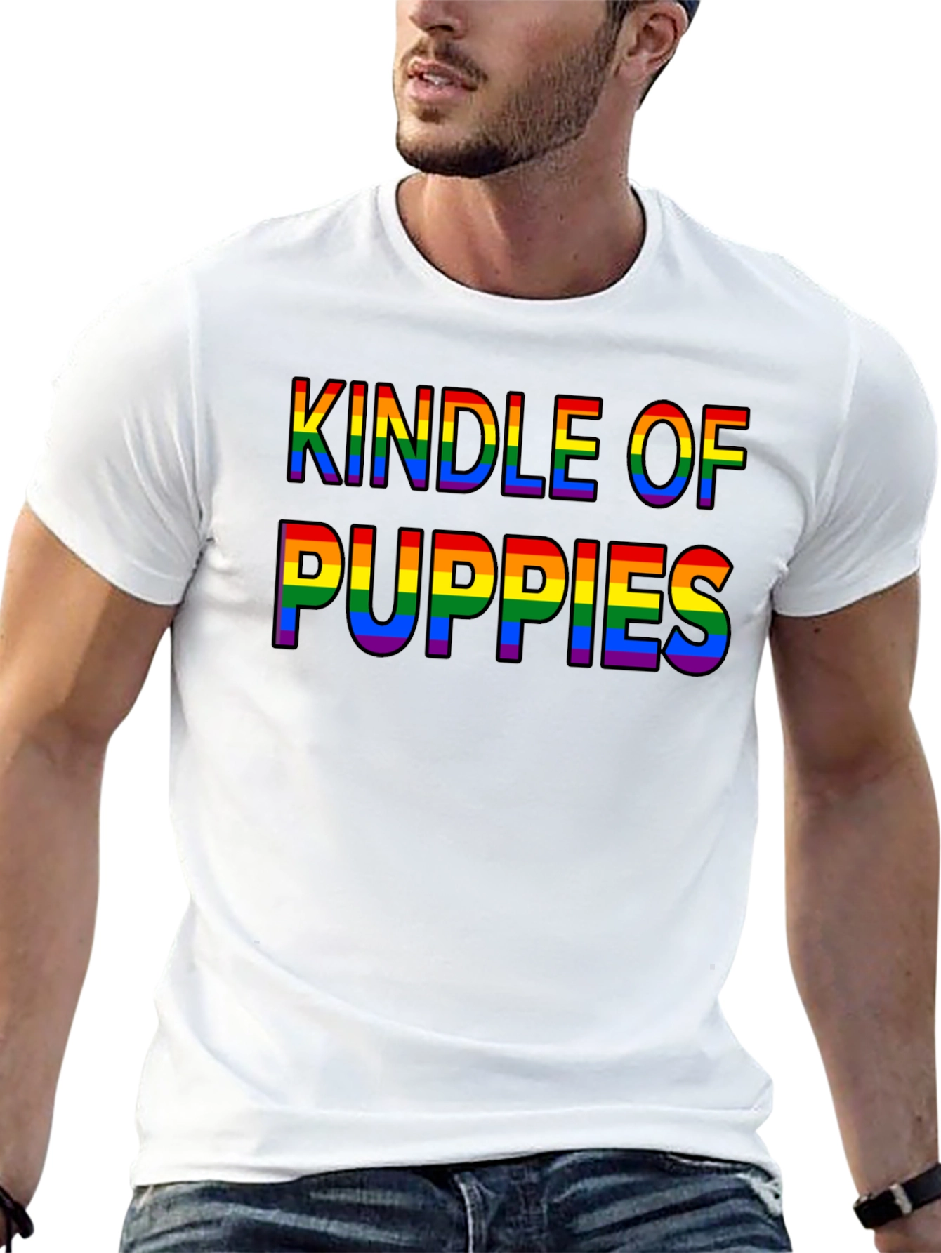 Kindle of Puppies Rainbow Text T-Shirt