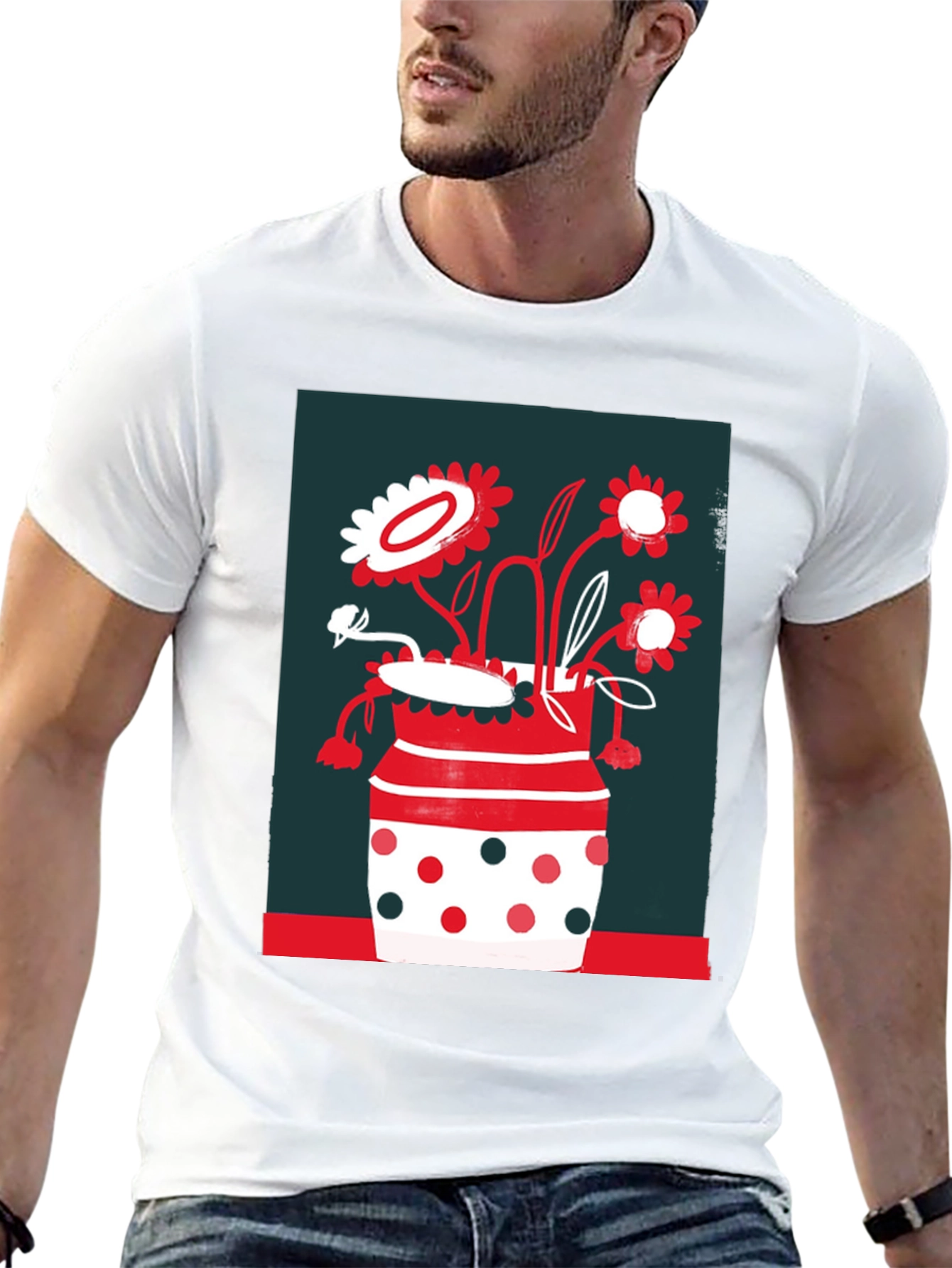 Floral Vase Graphic Tee - Unique Design