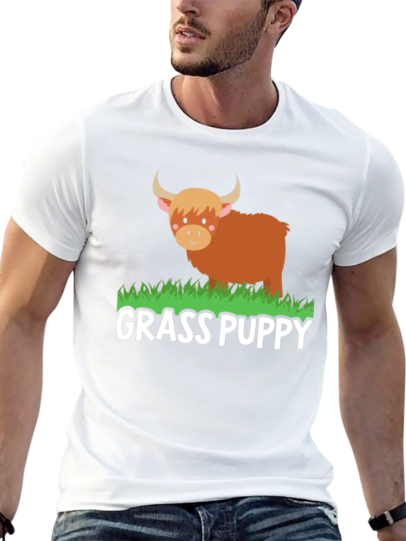 Grass Puppy Highland Cow Graphic Tee