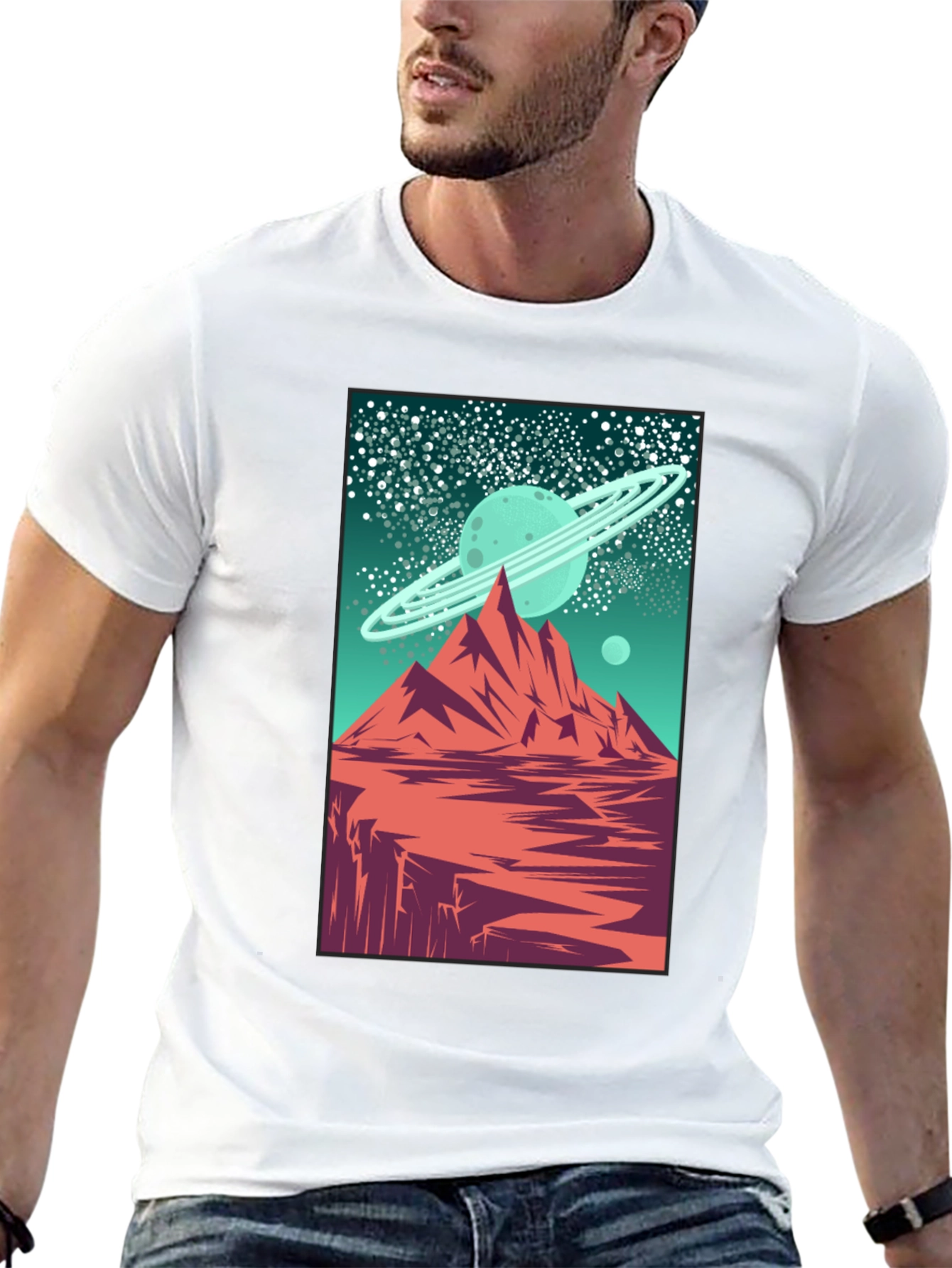 Saturn Peaks Graphic Tee - Retro Space Design
